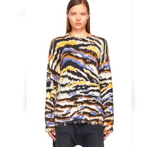 R13 Small Multi Zebra Distressed Pullover Crew Neck Sweater Cotton Oversized